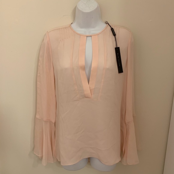 Elie Tahari Owen Silk Sheer-Cuff Blouse Pink Salt - Picture 3 of 6